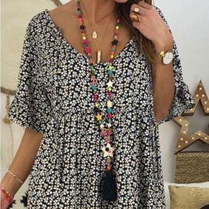 Black floral scoop neck dress